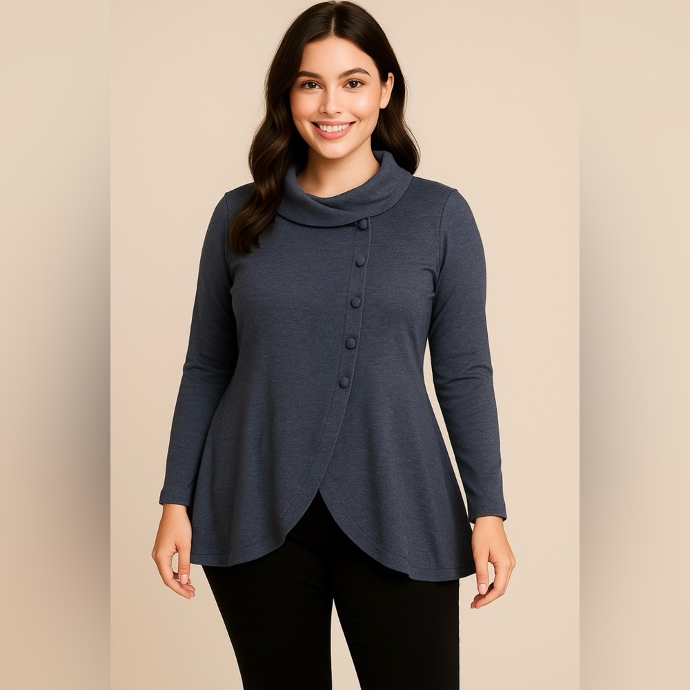 Chic Navy Button-Down Women's Top